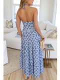 MQTIME  -  Women Elegant Floral Print Ruffles Dress Sets Chic Halter Backless Crop Tops+Skirt 2 Piece Sets Holiday Party Women Outfits 2025
