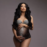 MQTIME  -  Sexy Luxury Pregnant Photography Bodysuit Heavy Industry Embroidery Water Diamond Pearl Maternity Clothing See-through Blouses