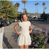 MQTIME  -  Casual Ruched Shirt Skirt Sets Women O-neck Short Sleeve Crop Blouses Spliced A-line Skirts 2025 Summer Lady Vacation Outfits