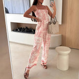 MQTIME  -  Spring Summer Hollow Out Sling Jumpsuit Women Fashion Floral Print Wide Leg Playsuit Romper Sexy Sleeveless Office Overalls