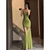 MQTIME  -  Summer Fashion New Women's Vacation Style Suspender Design Sense Spicy Girl Dress Slim Fit Hollow Fish Tail Long Skirt