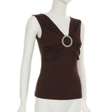 MQTIME  -  2000s Aesthetic Circular Design Sleeveless T-shirts Elegant Fashion V-neck Slim Tank Top Women Acubi Solid Blouse Vests