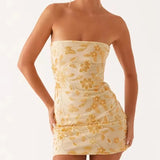 MQTIME  -  Women Beaded Mini Dress Sequin Embroidery Strapless Bodycon Dresses Ladies Sexy Off Shoulder Backless Glitter Mini Dress