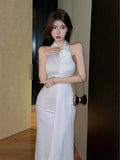 MQTIME  -  Floral Applique Backless Maxi Dresses Elegant Sexy White Going Out Dress Sexy Women Summer Party Outfits