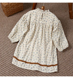 MQTIME  -  New Fall/Winter Fleece-Lined Corduroy Floral Long-Sleeve Dress For Girls New French Lace Stand-Up Collar Children's Dresses
