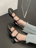 MQTIME -  Casual Elegant Sandals Woman Summer Office Lady Fashion Solid Shoes Non-slip Korean Style Heels Vintage Female Shoes Design