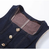 MQTIME  -  Vest Jeans Set Women Square Collar Sleeveless Single Breasted Tank Top High Waist Denim Straight Pant 2025 Summer Lady Slim Suit