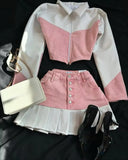 MQTIME  -  Autumn Winter Sexy Kawaii Lolita Sweetheart Suit Bow Cashmere Zip Up Warm Jacket Low Waisted Mini Pleated Skirt Two Piece Set