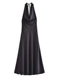 Mqtime Evening Party Dresses For Women Clothes Tie Halter Cowl Neck Sleeveless Black Long Dress Backless Night Out Sexy Maxi Dress