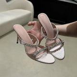 MQTIME  -  New Rhinestone High Heel Slippers Women Summer Open Toe Thin Heel Fashion Sandals