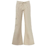 MQTIME  -  Retro Sweet Y2k Low Rise Chic Pants Women's Streetwear Lace-up Loose Straight Capris Khaki Retro Korean Chic Baggy Pant