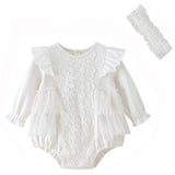 MQTIME  -  2Piece Spring Autumn Infant Girl Clothes Korean Cute Lace Cotton Long Sleeve Baby Romper Bodysuit+Hair Band Newborn Items BC1757