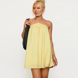 MQTIME  -  Loose Striped Halter Short Dress Women Chic Lace Up Sleeveless Backless A-line Beach Dresses  2025 Summer Lady Holiday Robes