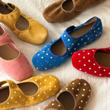 MQTIME  -  Polka Dots Mary Janes Shoes for Women Leather Sqaure Toe Elegant Red Ballet Flats Ladies Comfortable Buckle Strap Soft Loafers