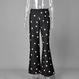 MQTIME  -  Women's Fashion Polka Dot Wide Leg Pants High Waist Flare Hem Commuting Casual Streetwear Trousers New Women Pants