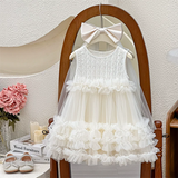 MQTIME  -  Girls' Mesh Dress New Princess Puffy Gown Kids Birthday Party Sleevless Tulle Vestidos Children Fashion Lace Clothing 2-10Y