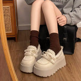 MQTIME  -  Women Thick Sole Cotton Shoes Winter Retro White Fleece Lined Ankle Boots Women's Warm Platform Slip On Cotton Shoes