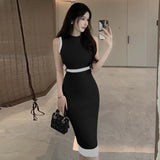 MQTIME  -  Gege Home Sweetie Svel Vest Dr Color Blo Knitted Midi Skirt Polyester Fiber 00% Summer Faion Women's Dr