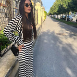 MQTIME  -  Women Fashion V Neck Dress High Waist Long Sleeve Wavy Striped  Sexy Slim Bodycon Dresses Commuting Casual Banquet gowns