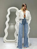 MQTIME  -  Y2k Women Light Blue Lace Denim Wide-leg Jeans High Street Stylish for Daily Wear Elegant Fashion Denim Pants Dragging Casual