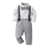 MQTIME  -  Children Boys Gentleman Clothing Sets Toddler Boy Long Sleeve Bowtie Shirts+Suspenders Pants Outfits Formal Suits