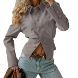 MQTIME  -  French Vintage Khaki Collar Jacket Women 2025 Autumn Winter Suede Waist Long Sleeve Wrinkle Coat