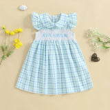 MQTIME  -  Girls Floral Print Ruffle Sleeve Round Neck A-line Dress Casual Summer Dress with Embroidered Details and Plaid Pattern