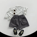  MQTIME  -  Children's Short-Sleeved Colorful Striped T-Shirt Summer New Boys And Girls Cotton Round Neck Korean Loose Casual Tops