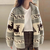 Mqtime Chic Knitted Cardigan Women Sweaters Pull Print Zipper Christmas Sweater Temperament Vintage Casual Oversized Sweater Tops