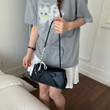  MQTIME  -  Women's Small PU Leather Shoulder Bag New Trend Solid Color Underarm Tote Bag Female Fashion Sweet Casual Dating Handbags