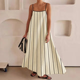 MQTIME  -  Summer Fashion Pleated Loose Party Dress Women Elegant Striped Printed Long Dress Sexy Off Shoulder Sleeveless Suspender Dresses