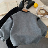  MQTIME  -  Kids Boys Sweatshirt Patchwork Plus Fleece Toddler Boys Pullovers Winter Round Neck Versatile Little Boys Hoodies