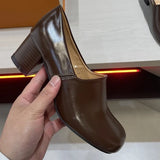 MQTIME  -  Minimalist Style Round Head Deep Mouth Single Shoes Women's Thick Heel High Heels Spring New Niche Leather Shoes