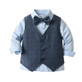 MQTIME  -  Spring Children's Boy Long-sleeve Shirt Waistcoat Long Trousers Gentleman's Bow Tie Full Set Toddler Boys Birthday Party Clothes