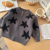 MQTIME  -  Baby Girl Sweater Stars Jacquard Plus Round Neck Toddler Girls Fleece Cardigan Winter Kids Baby Girl Casual Knitwear