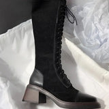 MQTIME  -  Retro Women Knee High Boot Fashion Self Cultivation Knight Boots for Woman Luxury Suede Platform Boot Designer Shoes Botas Mujer