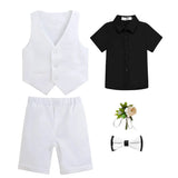 MQTIME  -  Children Boy Summer Cool Green Suit Kids Boys Vest Shirt Shorts Bowtie Ceremony Costume Formal Boys Breathable Slim Wedding Suit