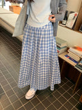 MQTIME  -  White Blue Plaid Skirt Cotton Midi Long Skirts Pleated A-line Women Summer#e-girl fairycore 2000s vintage aesthetic korean cloth