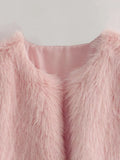 MQTIME  -  Faux Fur Short Coats Women Casual Solid Long Sleeved Fluffy Fox Fur Jacket Female Autumn Winter Fashion High Street Outwear