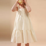 MQTIME  -  Girls Cotton And Linen Sleeveless Straps Dress Summer New Ruffled Hem Casual Vacation Backless Linen Dresses