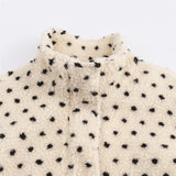  MQTIME  -  Polka Dot Lapel Fleece Coats Women's Full Sleeve Stand Collar Lace Up Single Breasted Zipper Coat 2026 Spring Autumn Wear New