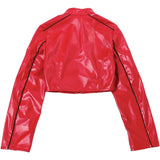  MQTIME  -  Leather PU Jacket Women Crop Varsity Baseball Coats Y2K Streetwear Winter Fall Black Cyber Racer Jackets Coats