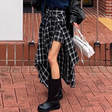 MQTIME  -  Fashion Vinage Black Plaid Skirts Y2k E-Girl High Waist Lace Uo Skirt for Women   New Irregular All-match Faldas Mujer