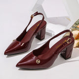 MQTIME  -  Sexy Pointed Toe Thick High Heel Slingback Pumps Women Summer Luxury Patent Leather Buckle Pumps Woman's Black Office Shoes