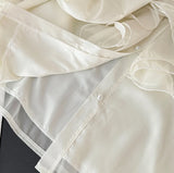 MQTIME  -  Solid Patchwork Appliques Casual Blouse For Women O Neck Long Sleeve Spliced Button Temperament Shirts Female New