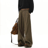 MQTIME  -   Spring Autumn Men Brown Lazy Denim Pants American Loose Straight Wide Leg Trousers Relaxed Casual Jeans