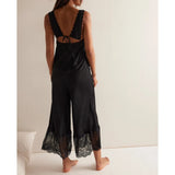 MQTIME  -  Womens 2Pieces Lace Patchwork Satin Outfits Set Y2k Going Out Sleeveless Tied Open Back Camis+ Long Pants Loungewear
