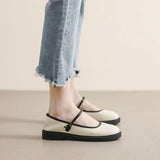 MQTIME  -  New Autumn Mary Jane Shallow Women Flat Shoes Fashion Round Toe Shoes Flat Heel Casual Soft Leather French Shoe Size 43