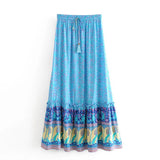 MQTIME  -  Women Bow Tassel Elastic Waist Wood Ears Ruffles Lace Swing Skirts Beach Holiday Orange Feather Floral Print Long Skirt