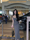 MQTIME  -  Summer New Korean Elegant Sex Appeal Dresses Simple Solid Color Evening Party Prom Vestidos Women Chic One Piece Clothing
